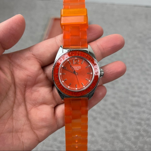 Nwot Coach Watch Orange Silicon Jelly Strap Andee Boyfriend Ladies Watch - Picture 5 of 10